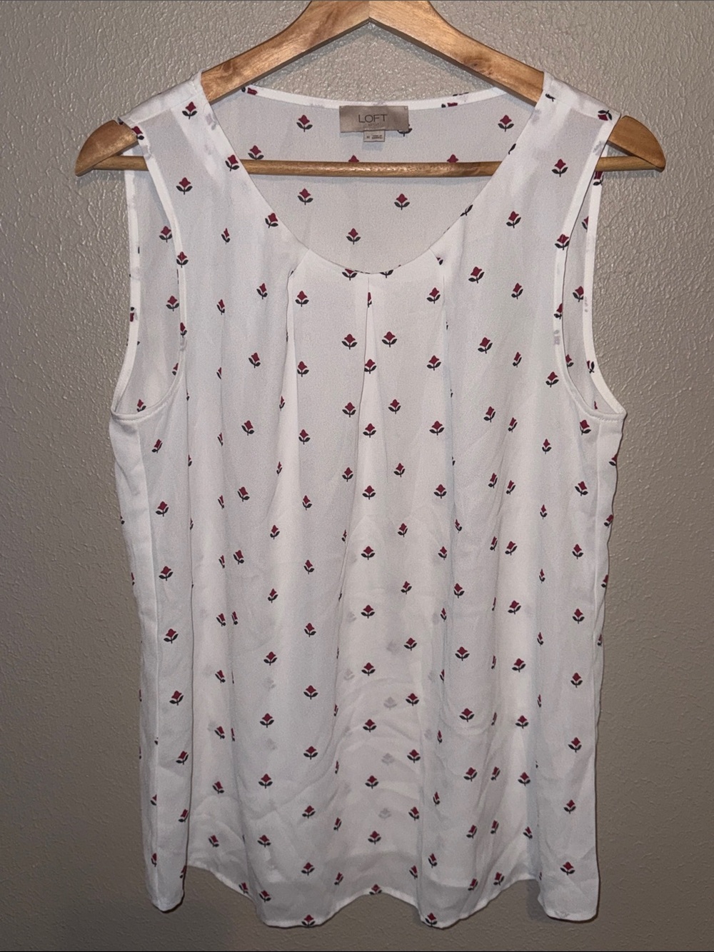 LOFT White Sleeveless Camisole with Red Floral Motif